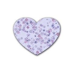 Pastel Purple Floral Pattern Rubber Coaster (heart)  by SpinnyChairDesigns