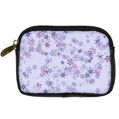 Pastel Purple Floral Pattern Digital Camera Leather Case by SpinnyChairDesigns