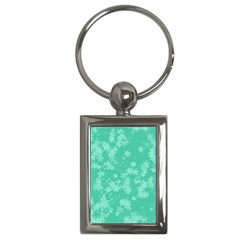 Biscay Green Floral Print Key Chain (rectangle) by SpinnyChairDesigns