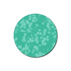 Biscay Green Floral Print Rubber Coaster (round)  by SpinnyChairDesigns