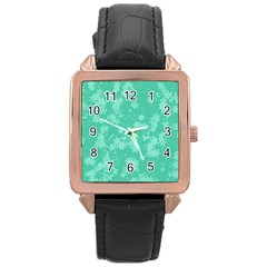 Biscay Green Floral Print Rose Gold Leather Watch  by SpinnyChairDesigns