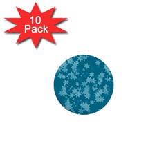 Teal Blue Floral Print 1  Mini Buttons (10 Pack)  by SpinnyChairDesigns