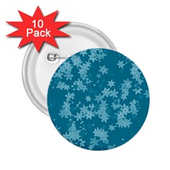 Teal Blue Floral Print 2 25  Buttons (10 Pack) 