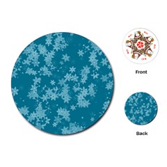 Teal Blue Floral Print Playing Cards Single Design (round) by SpinnyChairDesigns