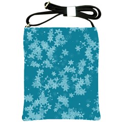 Teal Blue Floral Print Shoulder Sling Bag by SpinnyChairDesigns