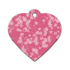 Blush Pink Floral Print Dog Tag Heart (two Sides) by SpinnyChairDesigns