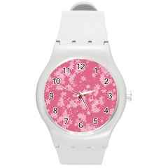 Blush Pink Floral Print Round Plastic Sport Watch (m) by SpinnyChairDesigns