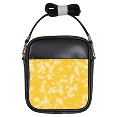 Saffron Yellow Floral Print Girls Sling Bag by SpinnyChairDesigns