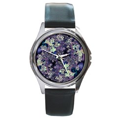 Abstract Floral Art Print Round Metal Watch by SpinnyChairDesigns