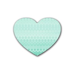 Biscay Green Floral Print Rubber Coaster (heart)  by SpinnyChairDesigns