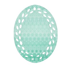 Biscay Green Floral Print Oval Filigree Ornament (two Sides) by SpinnyChairDesigns