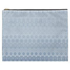 Faded Blue Floral Print Cosmetic Bag (xxxl)
