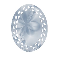 Faded Blue Floral Print Oval Filigree Ornament (two Sides) by SpinnyChairDesigns