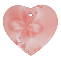 Pastel Coral Floral Print Ornament (heart) by SpinnyChairDesigns