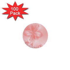 Pastel Coral Floral Print 1  Mini Buttons (100 Pack)  by SpinnyChairDesigns