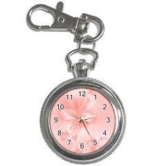 Pastel Coral Floral Print Key Chain Watches by SpinnyChairDesigns