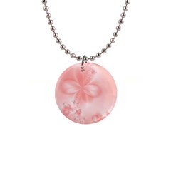 Pastel Coral Floral Print 1  Button Necklace by SpinnyChairDesigns