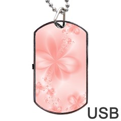 Pastel Coral Floral Print Dog Tag Usb Flash (two Sides) by SpinnyChairDesigns