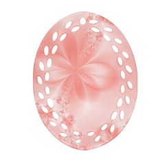 Pastel Coral Floral Print Oval Filigree Ornament (two Sides) by SpinnyChairDesigns