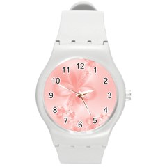 Pastel Coral Floral Print Round Plastic Sport Watch (m) by SpinnyChairDesigns