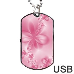 Blush Pink Floral Print Dog Tag Usb Flash (two Sides) by SpinnyChairDesigns