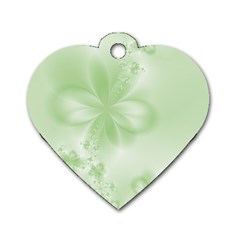 Tea Green Floral Print Dog Tag Heart (two Sides) by SpinnyChairDesigns