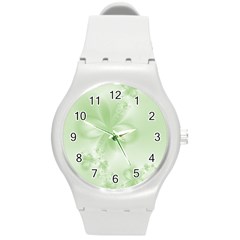 Tea Green Floral Print Round Plastic Sport Watch (m) by SpinnyChairDesigns