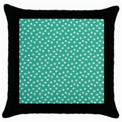 Biscay Green White Floral Print Throw Pillow Case (black) by SpinnyChairDesigns