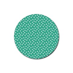 Biscay Green White Floral Print Rubber Round Coaster (4 Pack)  by SpinnyChairDesigns