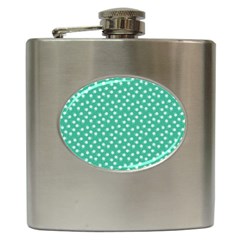 Biscay Green White Floral Print Hip Flask (6 Oz) by SpinnyChairDesigns