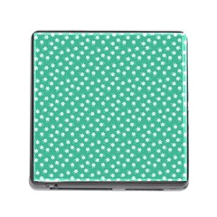 Biscay Green White Floral Print Memory Card Reader (square 5 Slot) by SpinnyChairDesigns