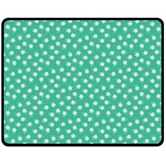 Biscay Green White Floral Print Fleece Blanket (medium)  by SpinnyChairDesigns