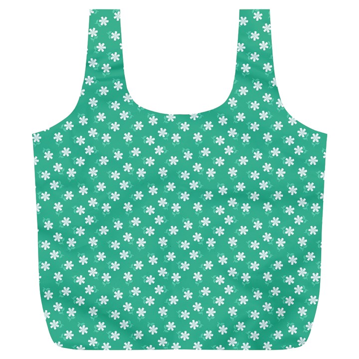 Biscay Green White Floral Print Full Print Recycle Bag (XL)