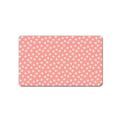 Coral Pink White Floral Print Magnet (name Card) by SpinnyChairDesigns