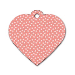 Coral Pink White Floral Print Dog Tag Heart (one Side) by SpinnyChairDesigns