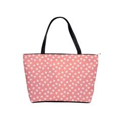 Coral Pink White Floral Print Classic Shoulder Handbag by SpinnyChairDesigns