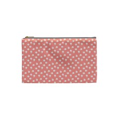 Coral Pink White Floral Print Cosmetic Bag (small) by SpinnyChairDesigns