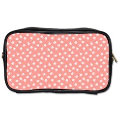 Coral Pink White Floral Print Toiletries Bag (one Side) by SpinnyChairDesigns