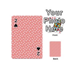 Coral Pink White Floral Print Playing Cards 54 Designs (mini) by SpinnyChairDesigns