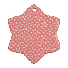 Coral Pink White Floral Print Snowflake Ornament (two Sides) by SpinnyChairDesigns