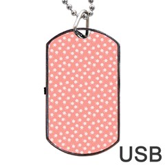 Coral Pink White Floral Print Dog Tag Usb Flash (one Side) by SpinnyChairDesigns