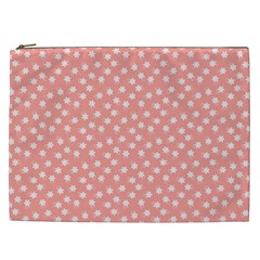 Coral Pink White Floral Print Cosmetic Bag (xxl) by SpinnyChairDesigns