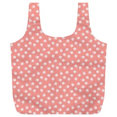 Coral Pink White Floral Print Full Print Recycle Bag (xl) by SpinnyChairDesigns