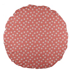 Coral Pink White Floral Print Large 18  Premium Flano Round Cushions by SpinnyChairDesigns