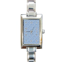 Faded Blue White Floral Print Rectangle Italian Charm Watch by SpinnyChairDesigns