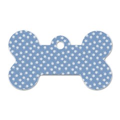 Faded Blue White Floral Print Dog Tag Bone (one Side) by SpinnyChairDesigns