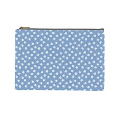 Faded Blue White Floral Print Cosmetic Bag (large)