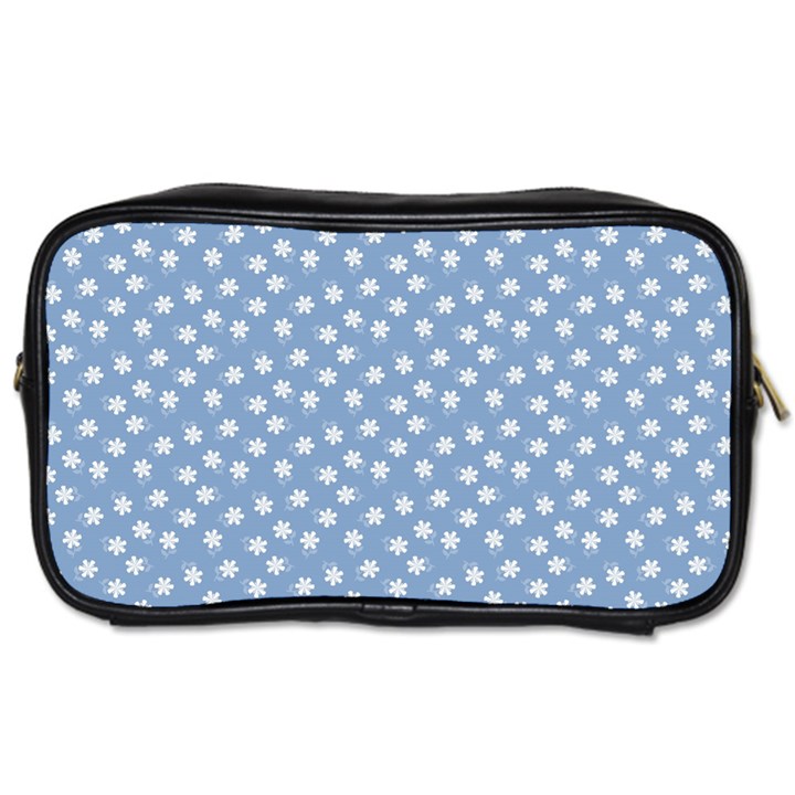 Faded Blue White Floral Print Toiletries Bag (One Side)