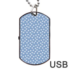 Faded Blue White Floral Print Dog Tag Usb Flash (two Sides) by SpinnyChairDesigns