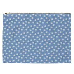 Faded Blue White Floral Print Cosmetic Bag (xxl) by SpinnyChairDesigns